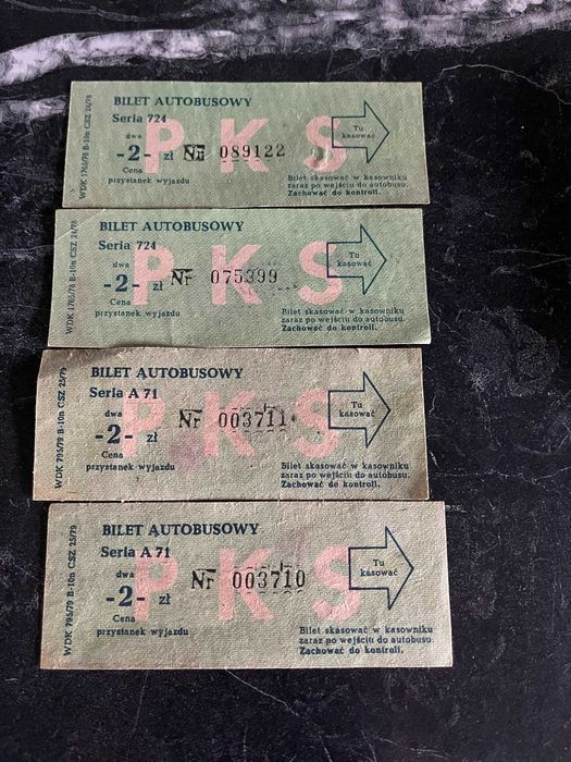 Zabytkowe bilety autobusowe PKS 4 sztuki