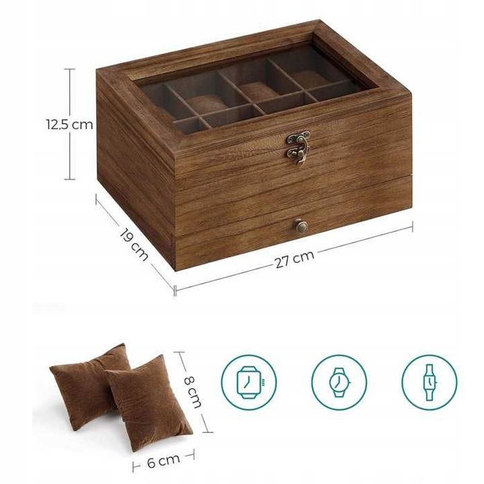 Pudełko Na Zegarki Szkatułka Na Biżuterię Drewniany Organizer