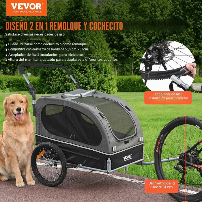 Reboque para Cão VEVOR 2 em 1 Bicicleta/Carrinho - NOVO