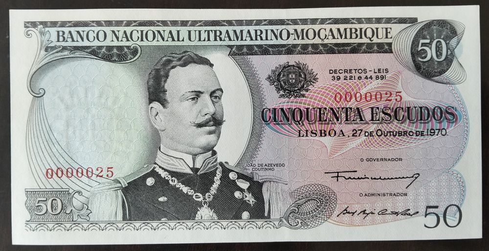 Nota 50$ 1970 Moçambique Nova Numeração Muitíssimo Baixa Raríssima