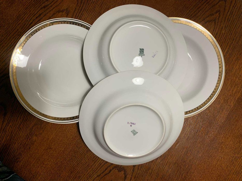 antyczne , porcelanowe talerze, głębokie  - złoto 24 k.- Włocławek