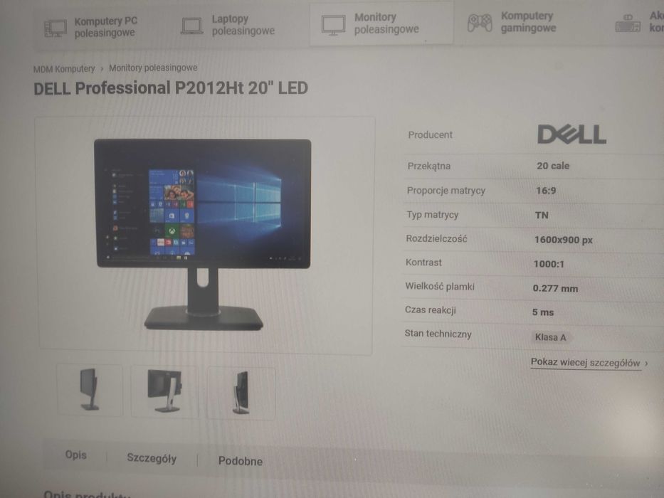 Monitor 20 cali Dell na kabel VGA