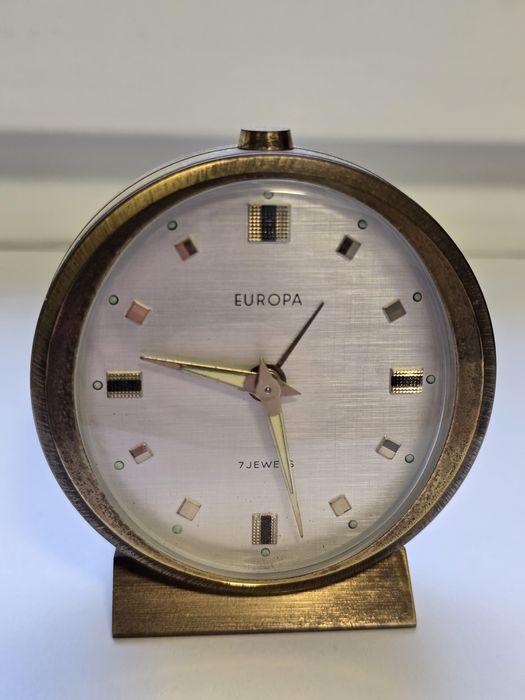 Vintage budzik podróżny EUROPA 7 Jewels Germany + oryginalne pudełko lata 50/60