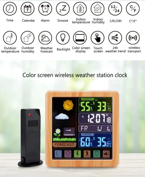 Estação meteorológica TS-3310 higrómetro despertador ecrã touch NOVO