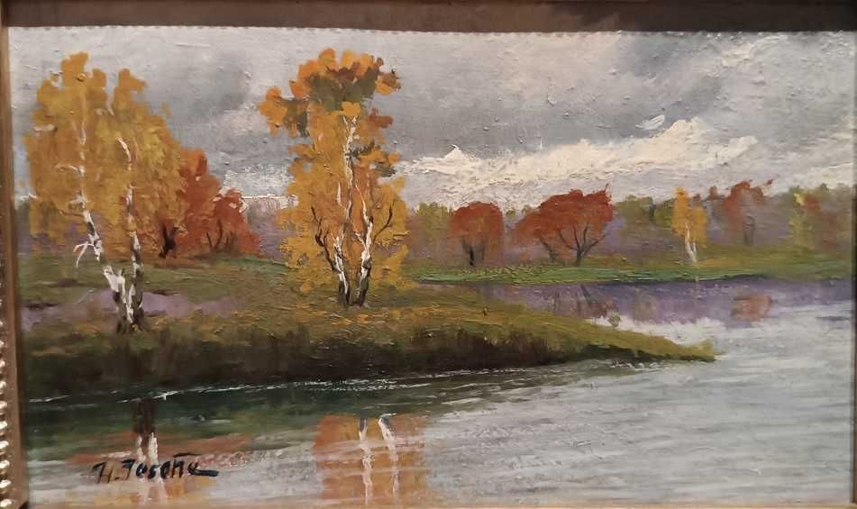 Stary obraz, olej na tekturze malarskiej, podpisany.