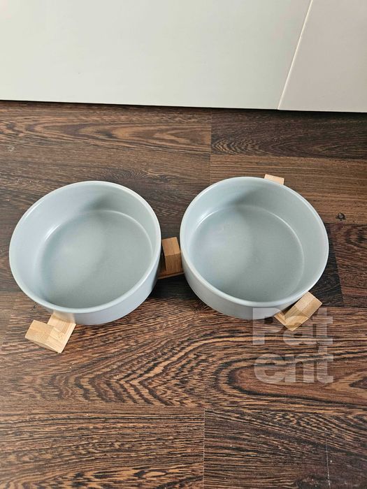 Miski ceramiczne dla psa kota zestaw 2 sztuki x 400 ml szare