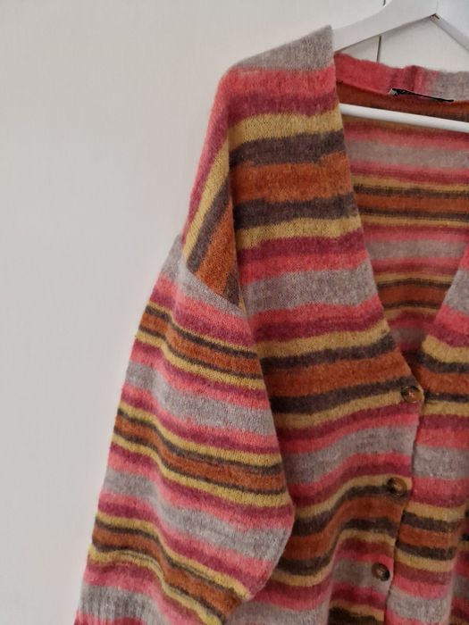 Zara wełniany alpaka kardigan w paski sweter