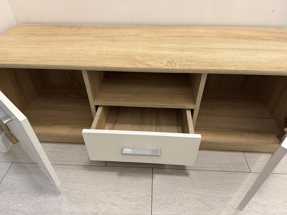 Тумба під телевізор Меблі Сервіс Тіпс 2Д1Ш дуб самоа/білий