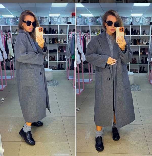 Пальто деми длинное новое р.42-50 оверсайз