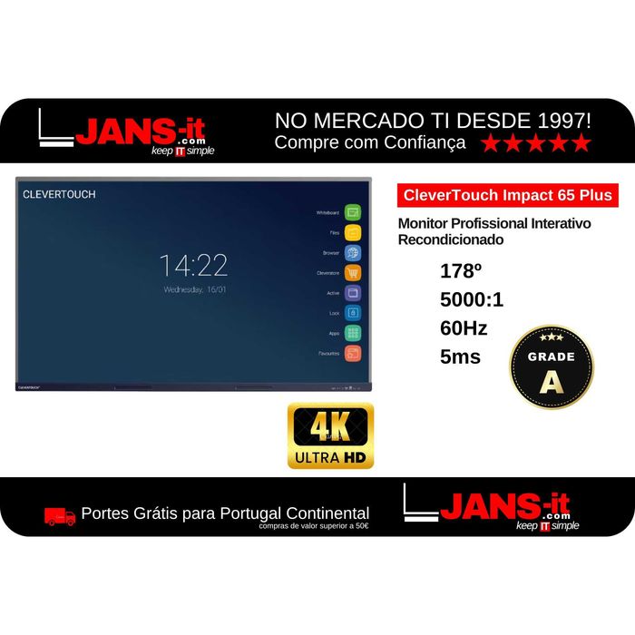 CleverTouch Impact 65 Plus | 65″ | 4K UHD 3840×2160 | Táctil | Android