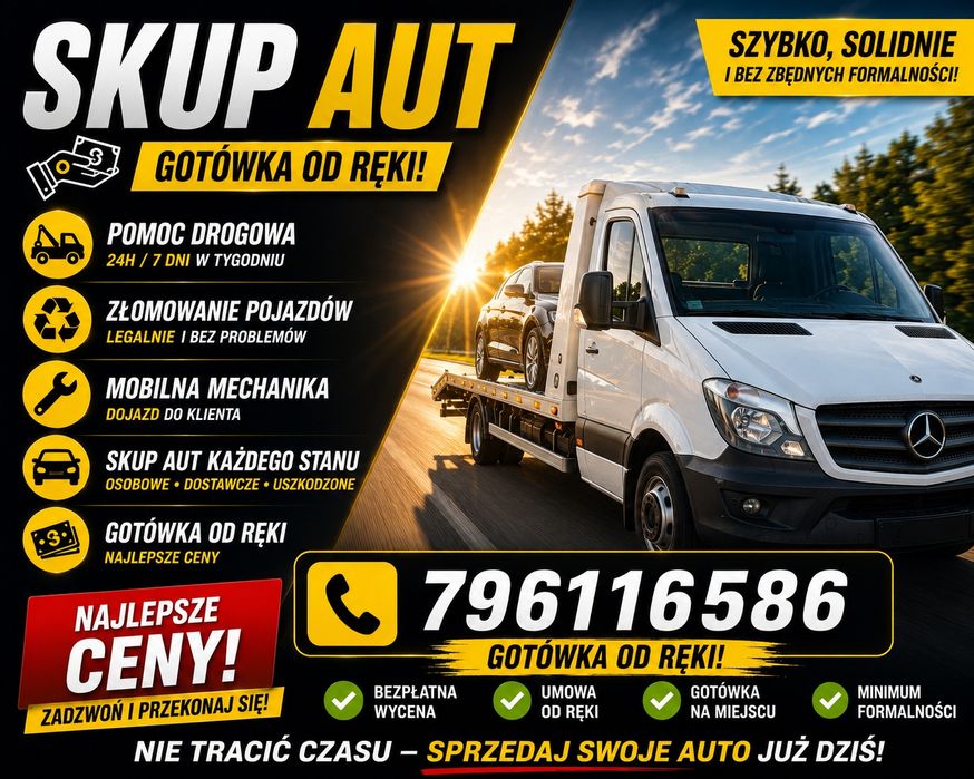 Skup aut do 20000 złomowanie pojazdów do 4 zł za kg pomoc drogowa mobilna mechanika do 150 km