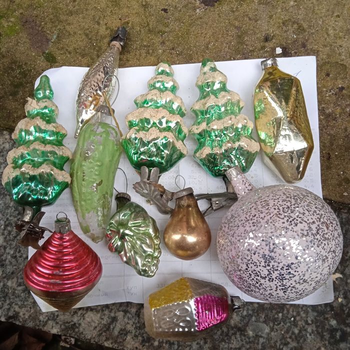 Новогодняя гирлянда с игрушками, ёлка, Дед Мороз из 50-х