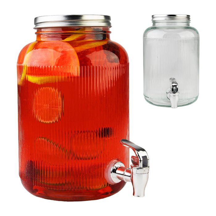 Słój szklany z kranikiem - 4 L - RYFLOWANY, na lemoniadę wodę sok
