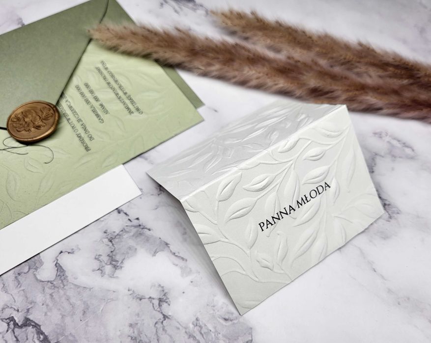 Zaproszenia z tłoczeniem, botaniczne ,liście