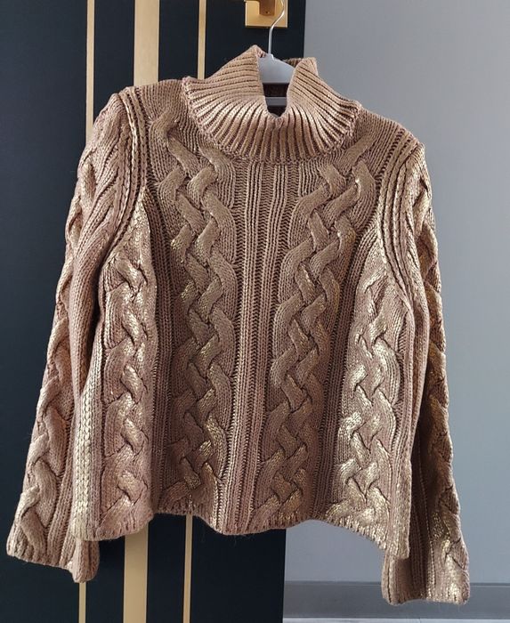 Zara,mleczna czekolada, oversize, gruby splot 36 38
