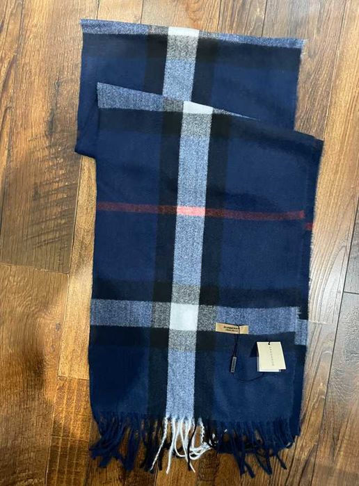 Фірмовий шарф Burberry Синій в клітинку кашеміровий 32/180см