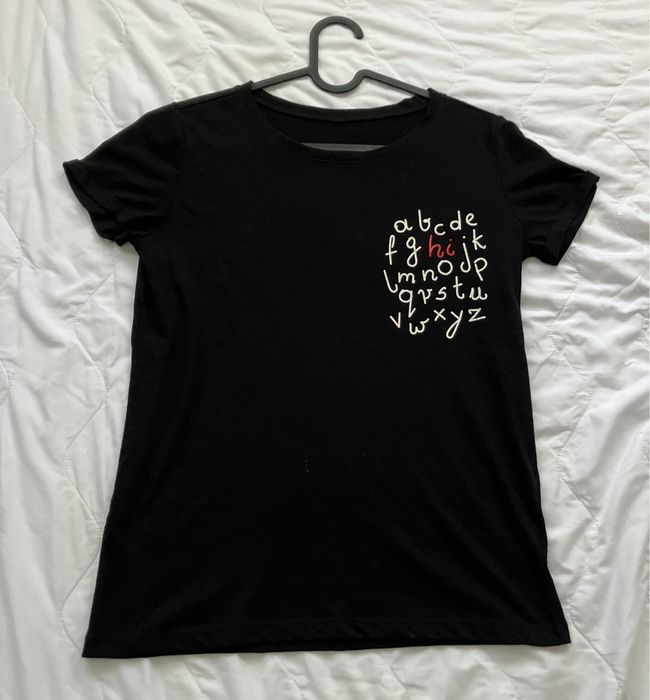 Czarny, stylowy T-shirt (graphic tee) Sinsay, S/36, bawełna/elastan