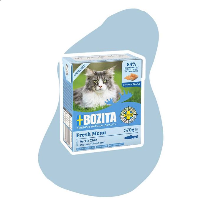 Bozita Fresh Menu Sterilised Arctic Char Pstrąg w sosie 12x370g kartonik bezzbóżowa karma dla dorosłych kotów po sterylizacji