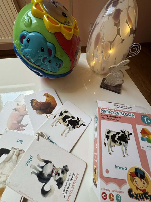 Edukacyjna grająca hula kula, karty obrazkowe na sznureczku  zestaw