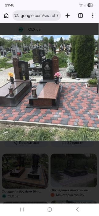 Укладання бруківкою навкруг  пам'ятників