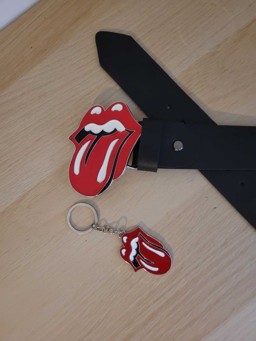 Zestaw skórzany pasek ręcznie + brelok z klamrą The Rolling stones