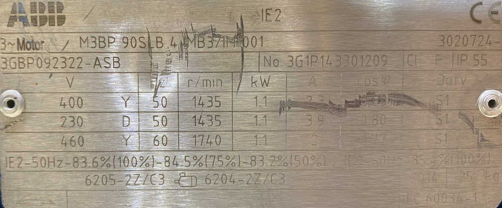 silnik elektryczny 1,1kW 1435obr. 3fazowy ABB IE2