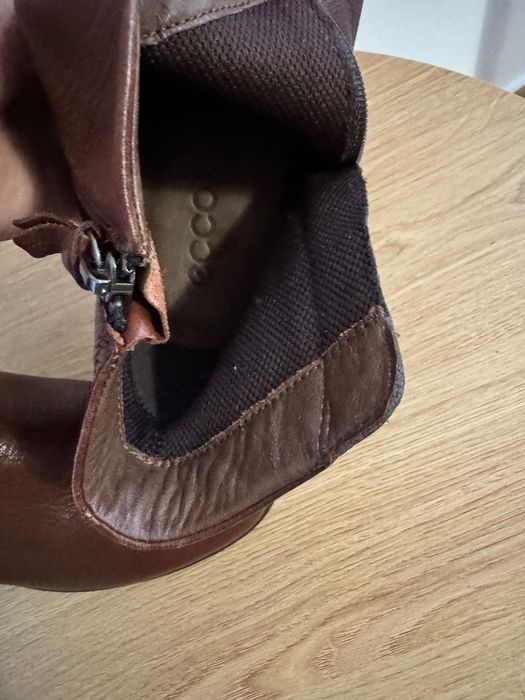 Botki damskie Ecco na obcasie, rozmiar 39, skóra, brązowe, nowe