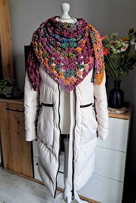Przepiękna Multikolorowa Duża Chusta Szal na szydełku_Na Prezent