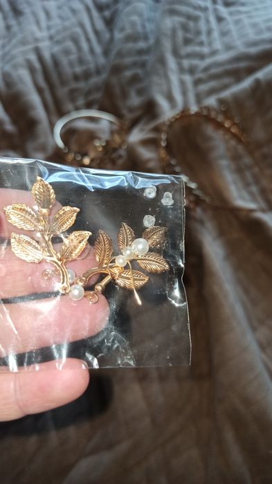 Обруч браслет сережки 3в1 тіара обідок золотистого кольору для волосся