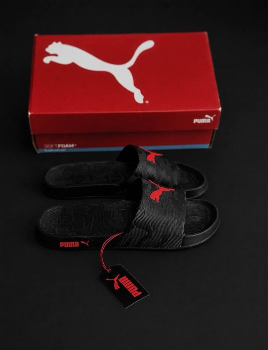 Шльопанці мужські для дома Тапки вуличні садові Шлепки Puma чорні Дуже зручні Не натирають Слансі сланци сланси пума