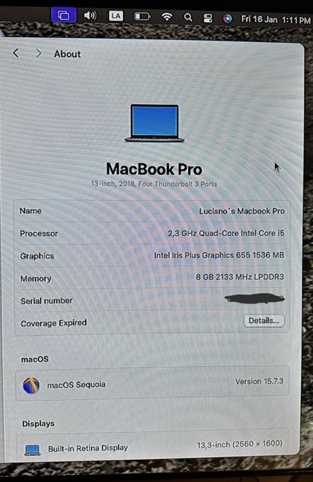Macbook Pro 2018 ( para peças, ecrã não está a funcionar)
