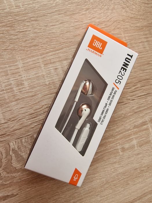 Słuchawki Przewodowe JBL Tune 205 Biało-Złote Jack 3,5 mm