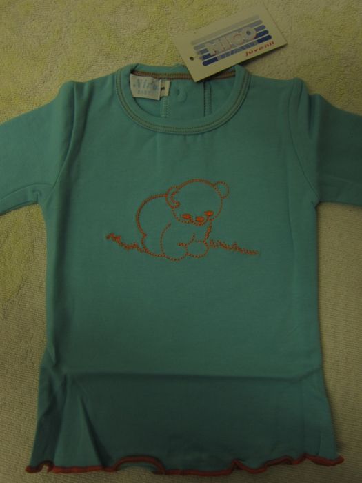 Camisola de Menina azul com urso laranja 3 meses NICO NOVO