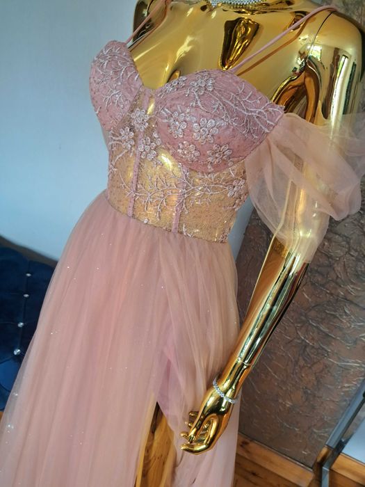 Sukienka na studniówkę gorset+tiul. Princess Pink R38 Polski producent