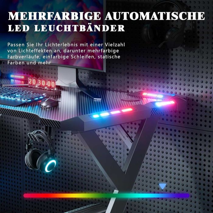 Nowe biurko gamingowe / 100x60cm / komputerowe / LED / carbon / W577!