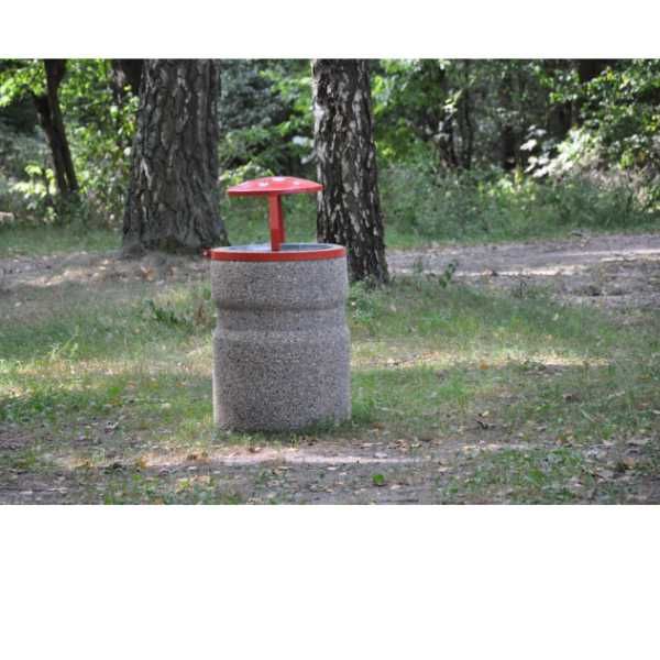 Kosz na śmieci okrągły miejski betonowy z daszkiem 26 l z pasem