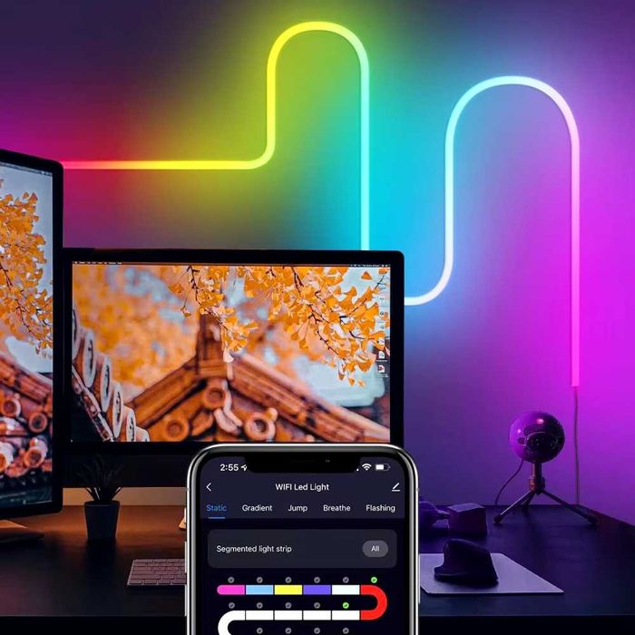 Гнучка неонова стрічка USB 5м, з Bluetooth + пульт, SFK-11, Rgb / Світлодіодна стрічка-труба з керуванням телефоном