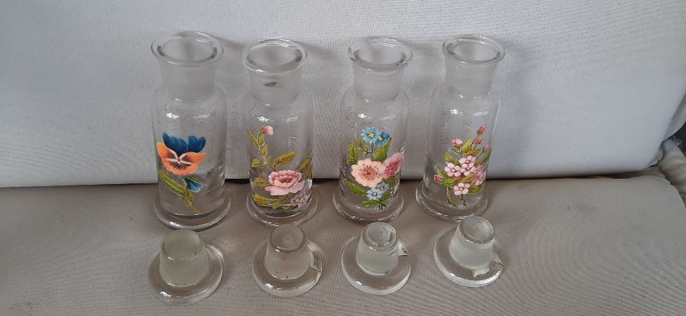 4 frascos vidro de laboratorio pintados a mão para decoração
