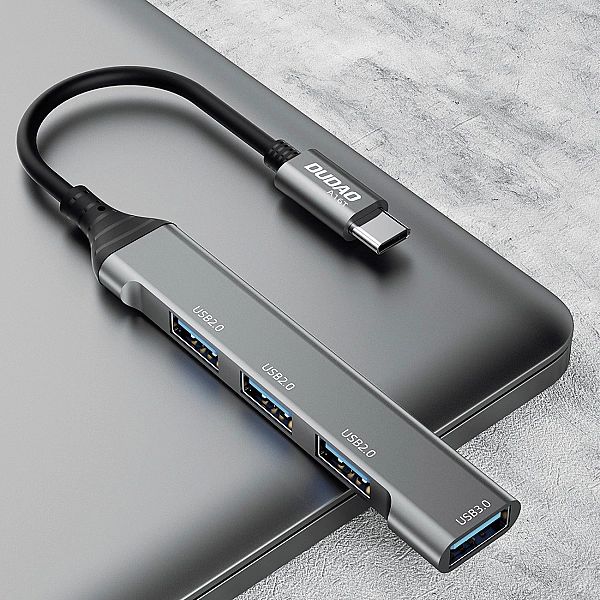 Dudao HUB 4w1 USB-C - 4x USB-A (3 x USB2.0 / USB3.0) 6,3cm czarny (A16