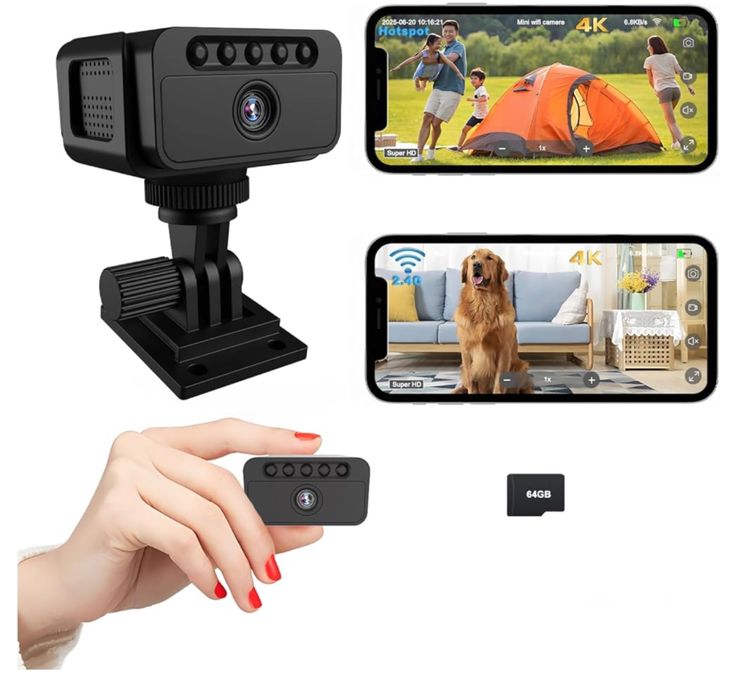 Bezprzewodowa kamera szpiegowska 4K z karta pamieci 64GB detekcja ruch