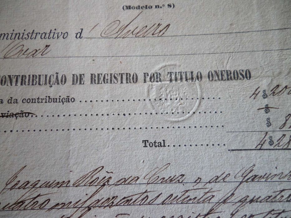 Contribuição de Registro por Titulo Oneroso, Ano 1882  Ovar