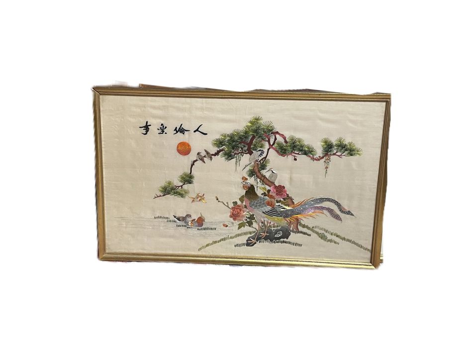 Quadro Bordado antigo em seda, Chinês oriental