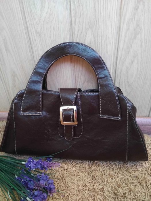 Женская модная коричневая сумка на двух ручках/сумочка/эко-кожа