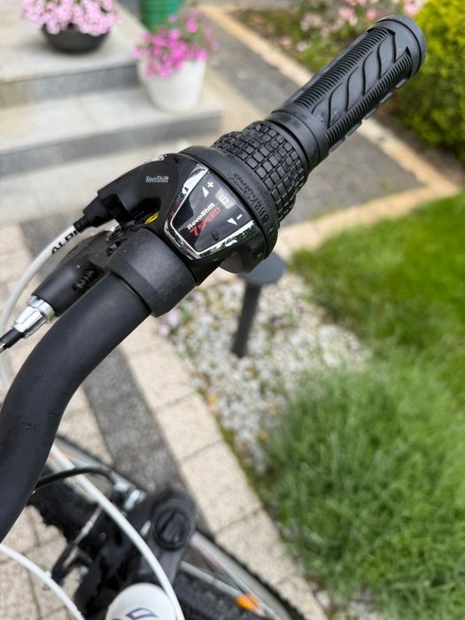 Rower młodzieżowy ALPINA eco lm10 biały z różowymi akcentami, 26-calowe koła