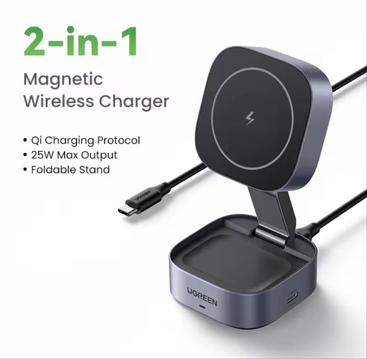 Carregador Magnético UGREEN 2-em-1 (iPhone e AirPods) - NOVO / SELADO