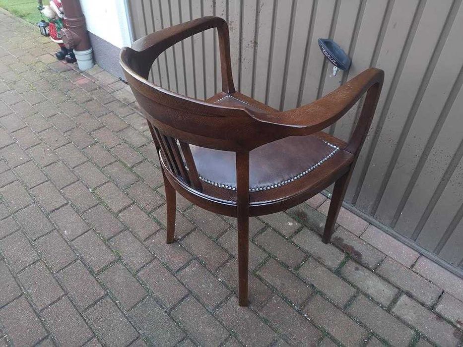 Stary Fotel Krzesło Dębowy Gabinetowy Secesja Antyk Po Renowacji.