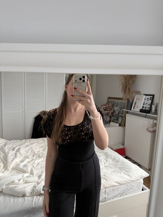 Koronkowe body modelujace bielizna bluzka vintage coquette koronka