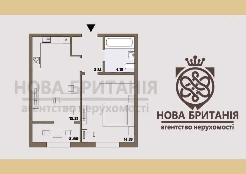 Продаж 1к квартира 41м2, будинок Ноттінгем, ЖК Нова Англія БЕЗ КОМІСІЇ