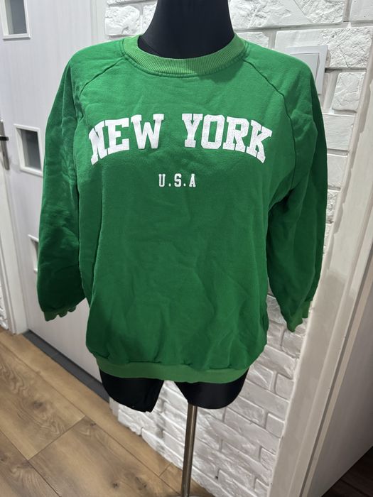 Bluza zielona oversize New York ocieplana 95% bawełna