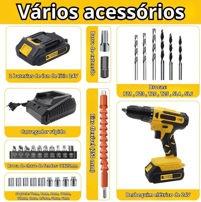Maquina de furar e aparafusar com kit de ferramentas